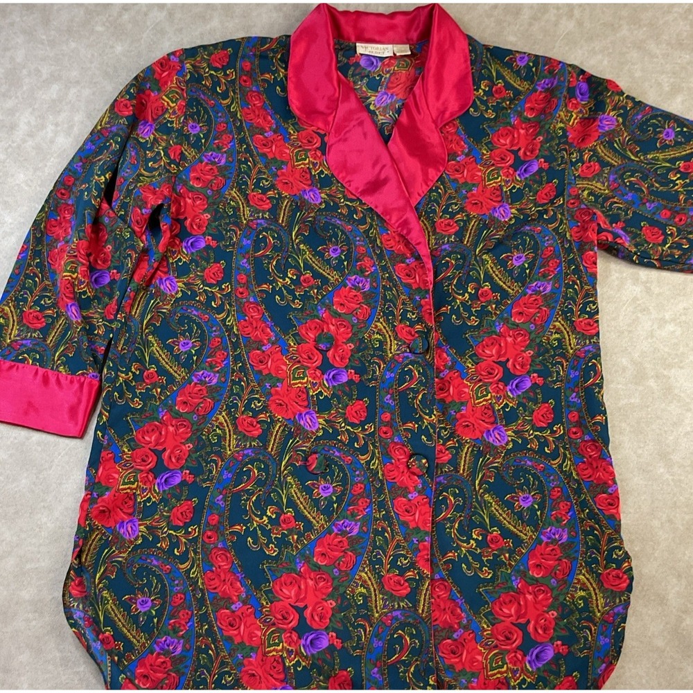 Victorias Secret Robe Womens M Gold Label Floral Satin Double Breasted Vintage - Picture 6 of 11